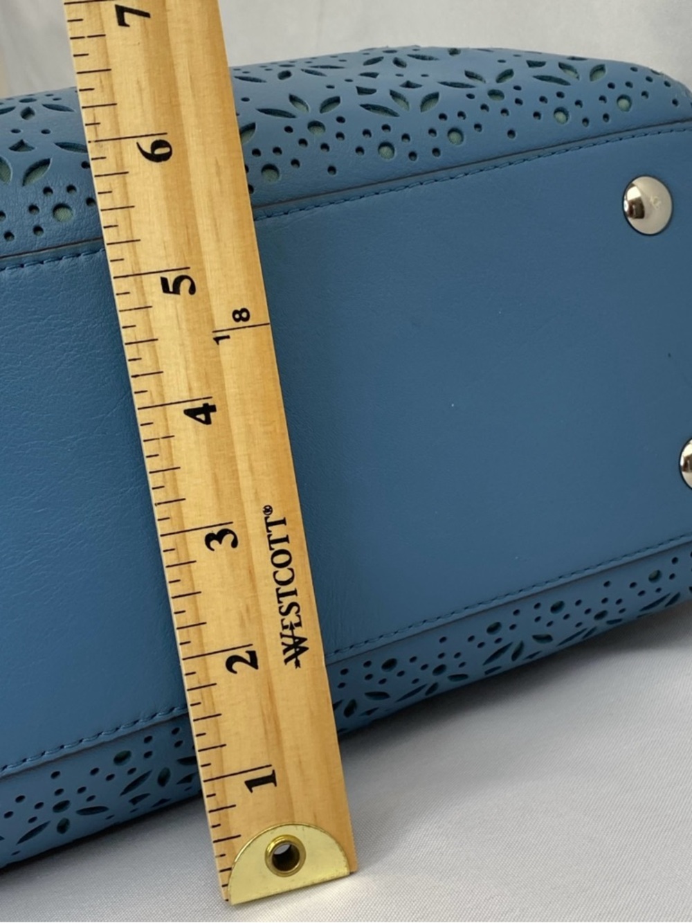 Coach Slate Blue Taylor Eyelet Leather 2 Handle Satchel F27391 Handbag Purse - Picture 7 of 15